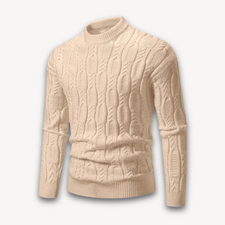 Loravelle Men's Cable Knit Crewneck Sweater - Soft Cotton Blend