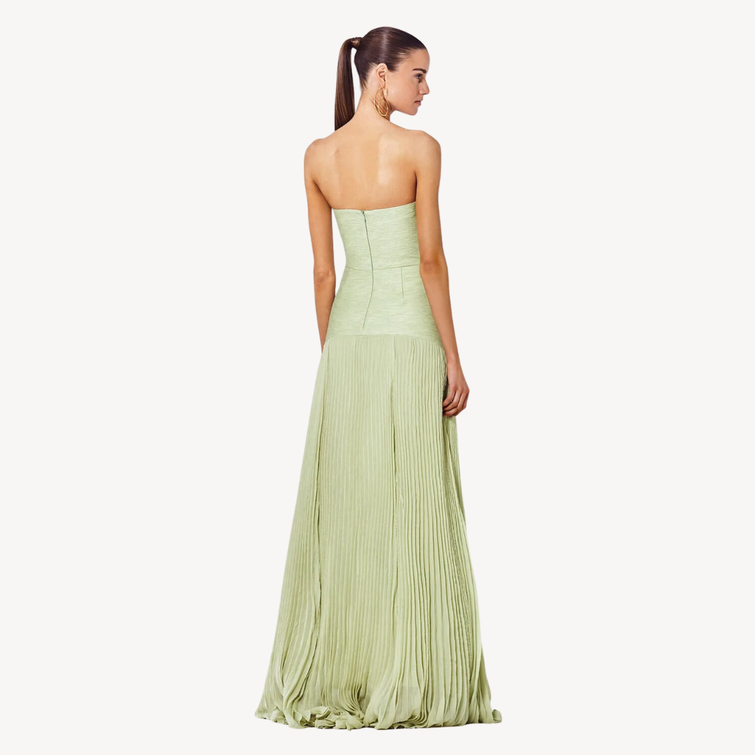 Women's Green Pleated Strapless Gown | Loravelle