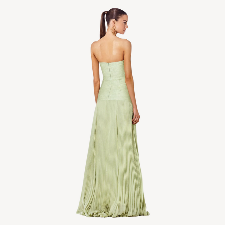 Women's Green Pleated Strapless Gown | Loravelle