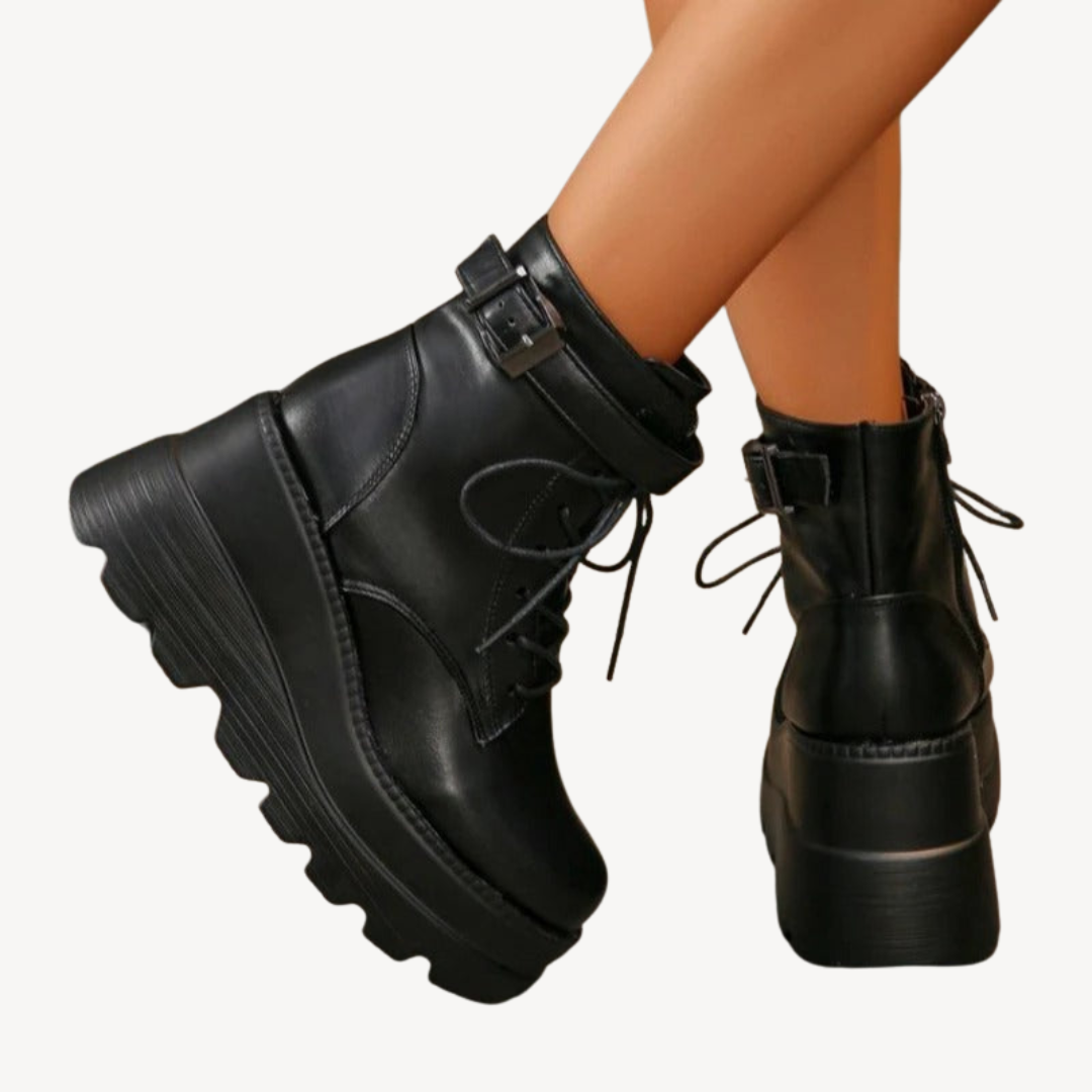 Orthopedic Black Platform Ankle Boots | Loravelle