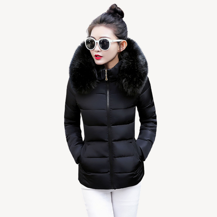 Women's Puffer Jacket with Faux Fur Collar | Loravelle
