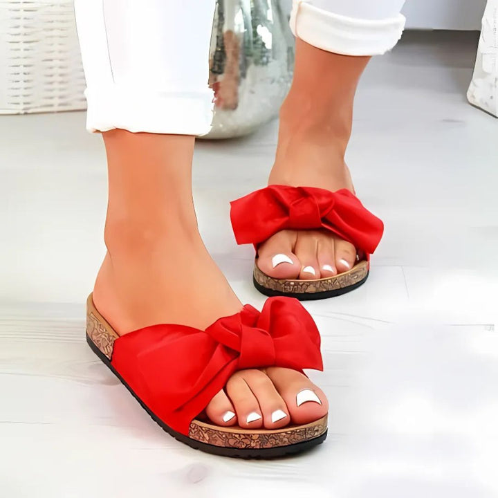 Orthopedic Women's Bow Cork Slides | Loravelle