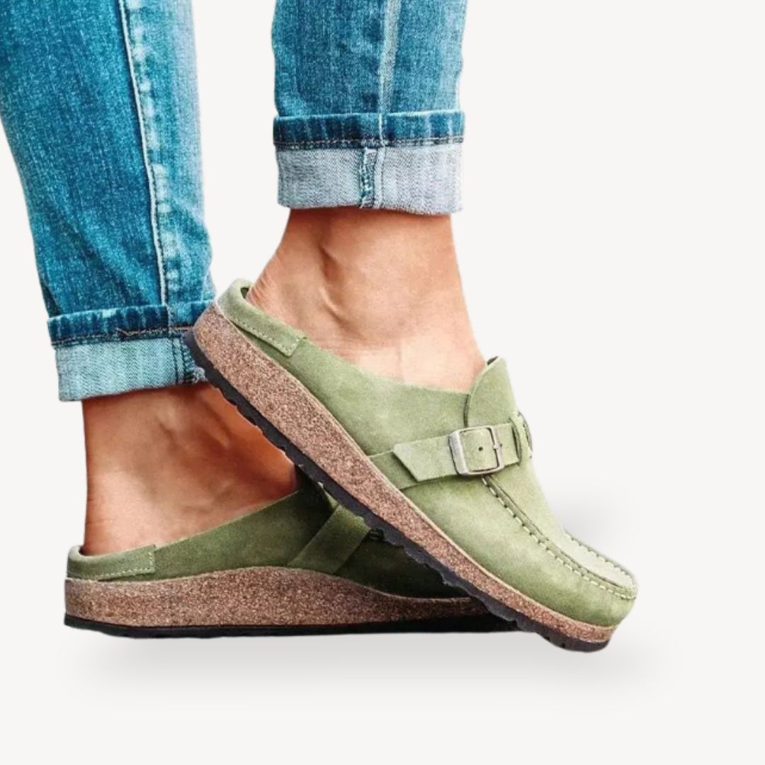 Women's Orthopedic Suede Comfort Buckle Slip-On Clogs | Loravelle