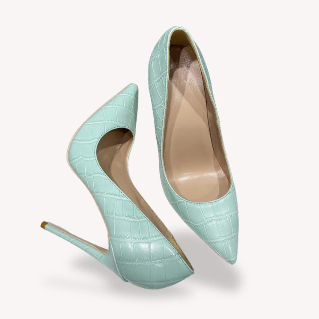 Women’s Mint Green Croc-Embossed Leather Orthopedic Heels | Loravelle