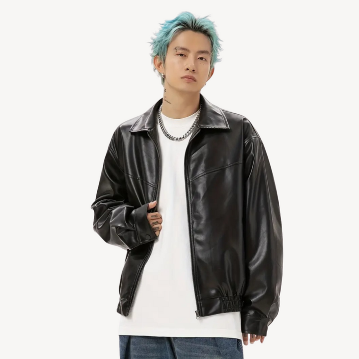 Men's Black Faux Leather Jacket | Loravelle