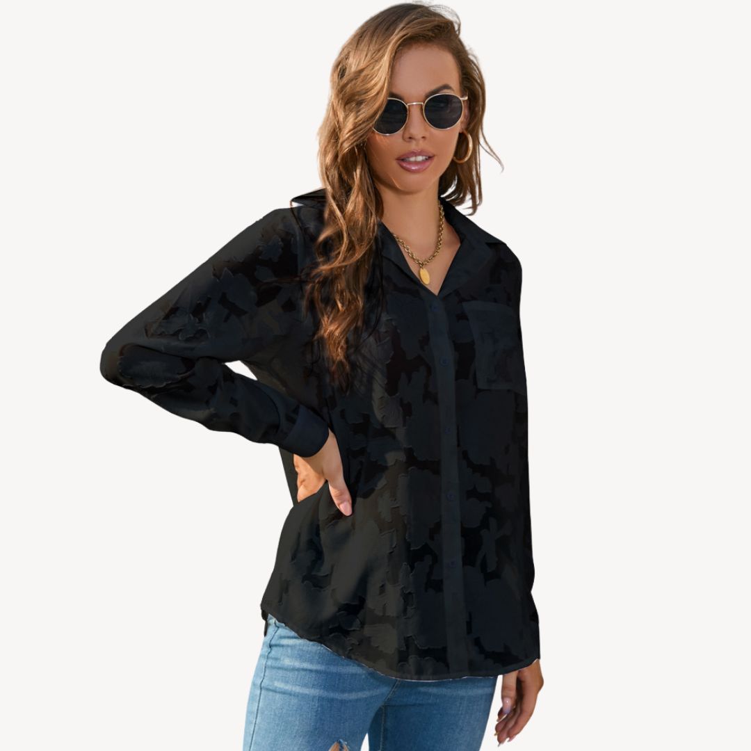 Women's Lace Print Button-Up Shirt | Loravelle
