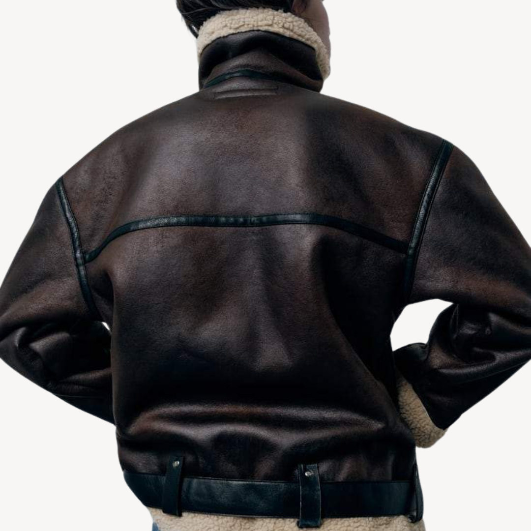 Women’s Faux Shearling Aviator Jacket Brown | Loravelle