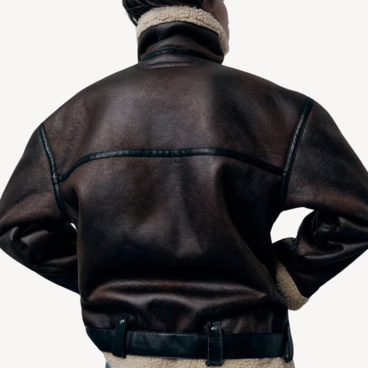 Women’s Faux Shearling Aviator Jacket Brown | Loravelle