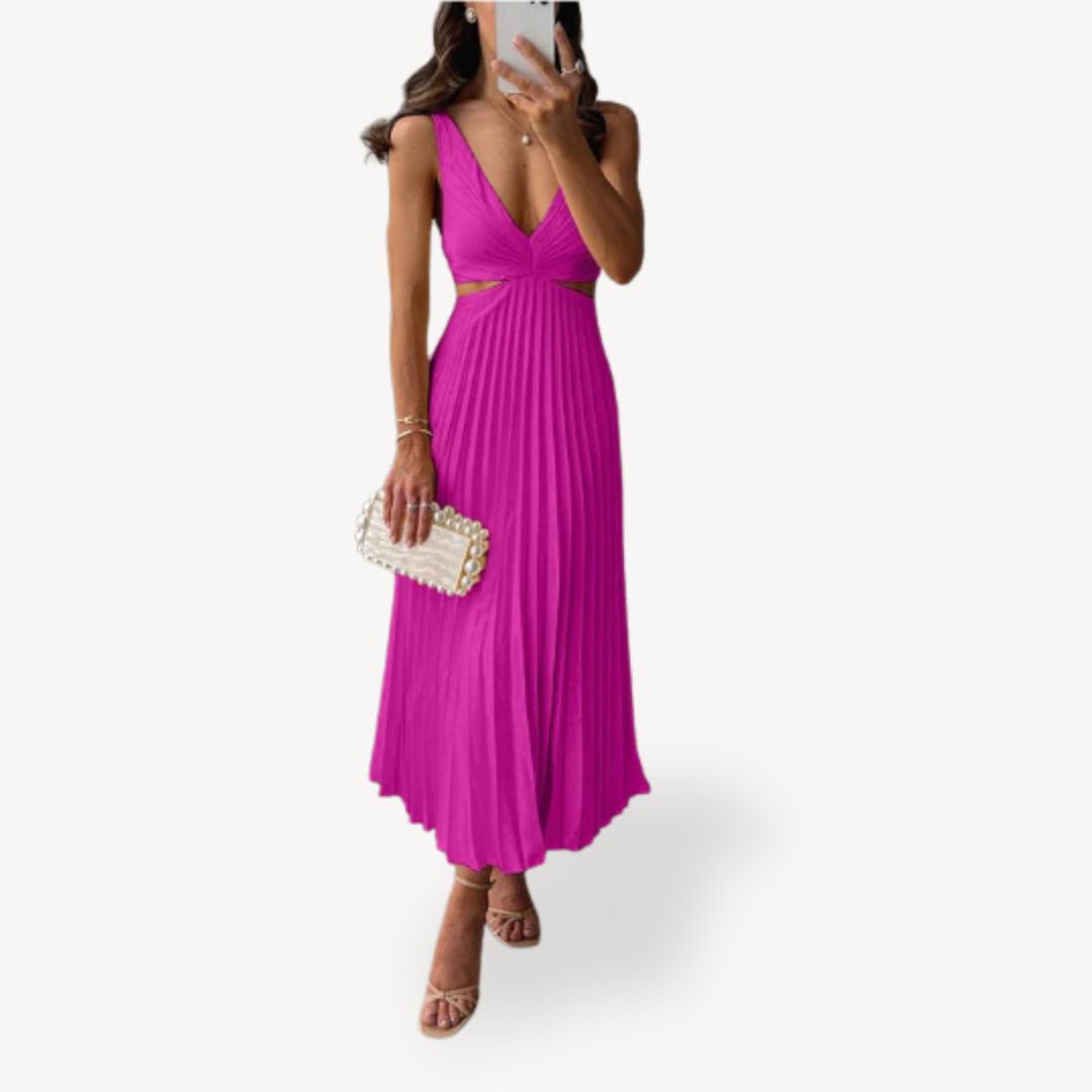 Women's Pleated Cutout Midi Dress | Loravelle