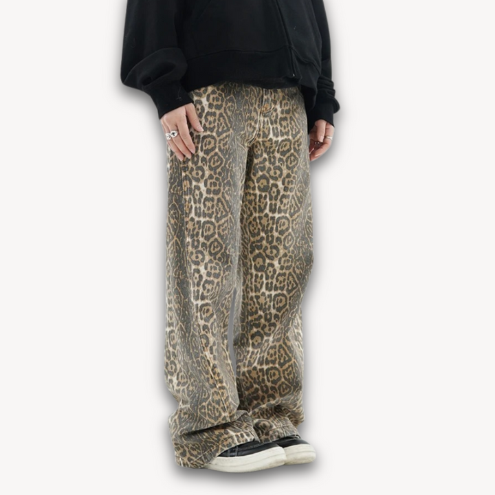 Loravelle | Women's Leopard Print Wide-Leg Pants - Glamour - Casual Streetwear