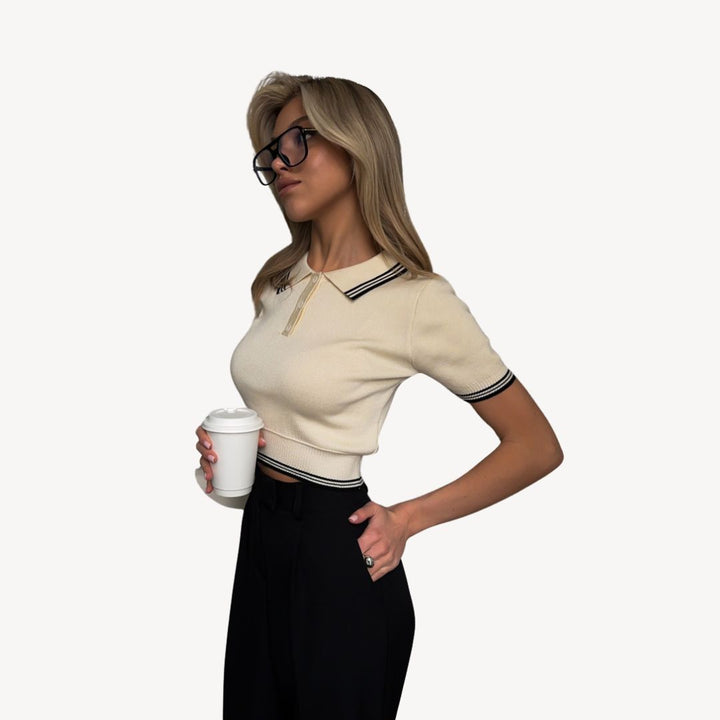 Polo Knit Cropped Short Sleeve Shirt Women | Loravelle