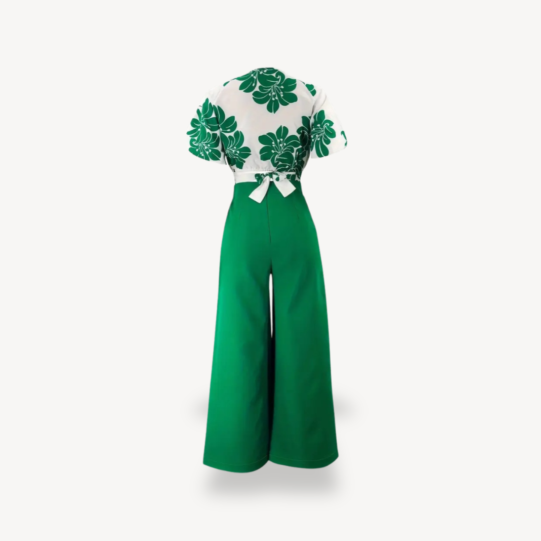 Women's High-Waisted Green Wide-Leg Pants | Loravelle