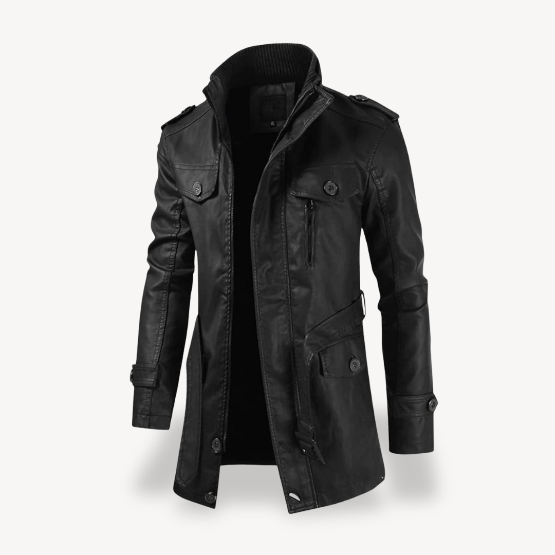 Men’s Faux Leather Long Biker Jacket Casual Zip Coat | Loravelle