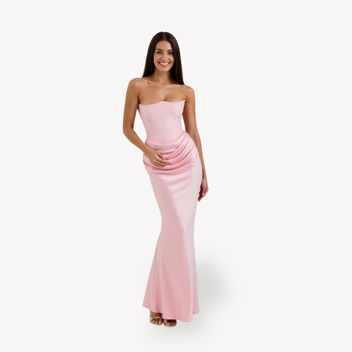 Women's Strapless Satin Drape Maxi Dress | Loravelle