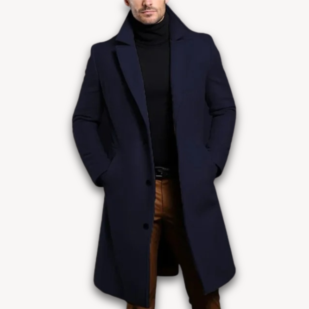 Loravelle | Men's Long Overcoat - Wool Blend Formal Winter Coat - Slim Fit