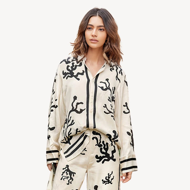 Coral Print Pajama Set Women | Loravelle