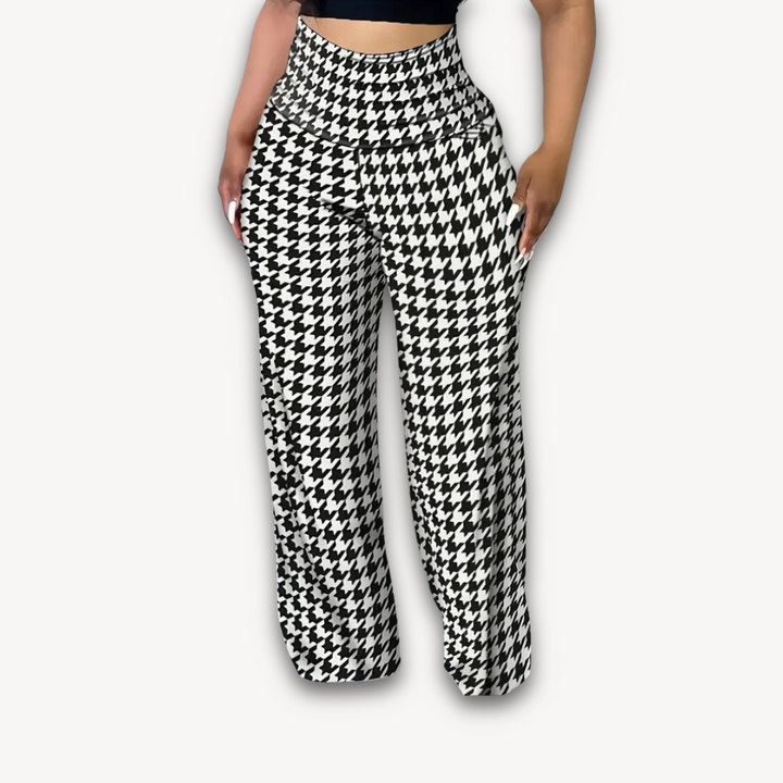 Loravelle | Women's High-Waist Checked Wide-Leg Pants - Casual Loose Trousers for Spring & Summer