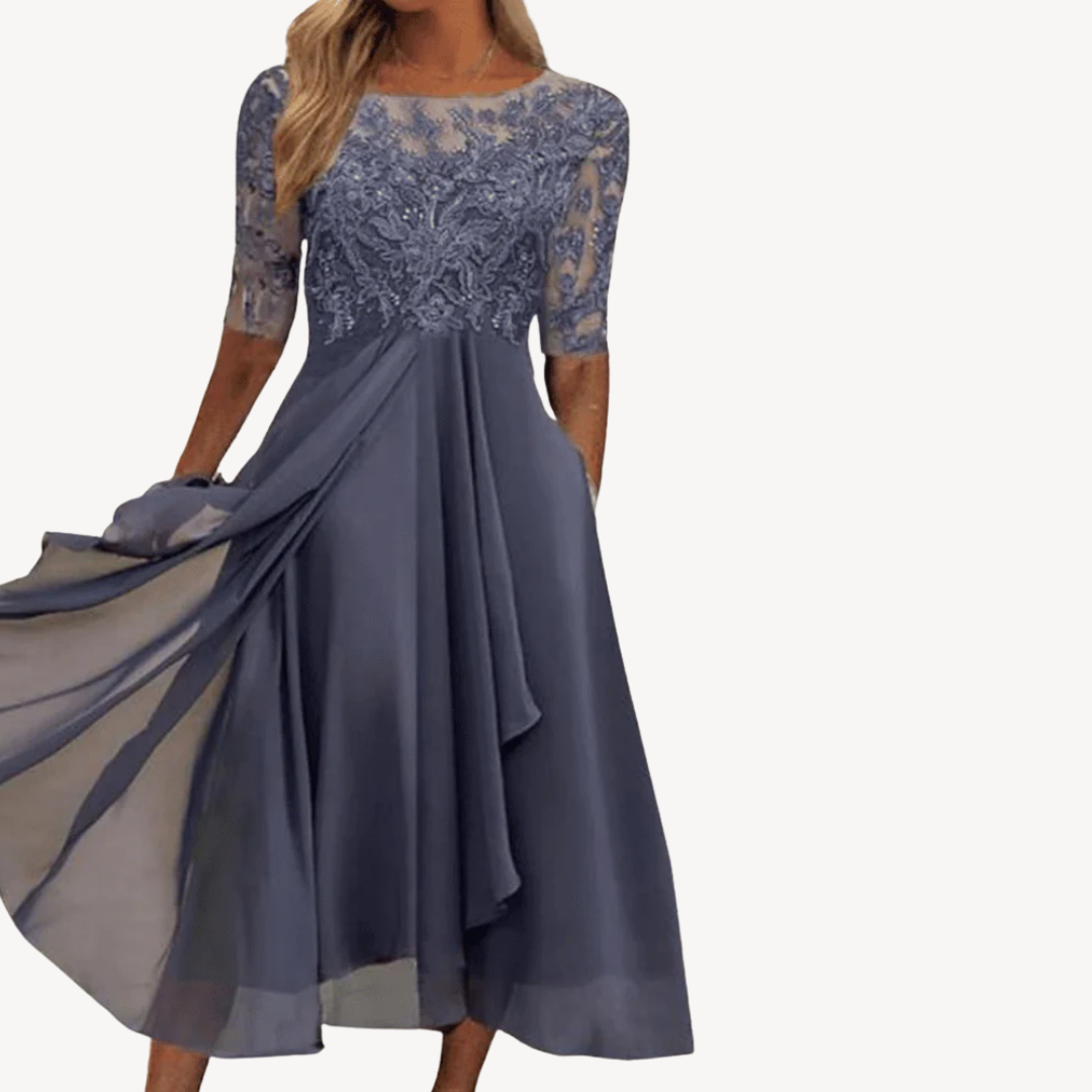 Women's Lace Chiffon Midi Dress | Loravelle