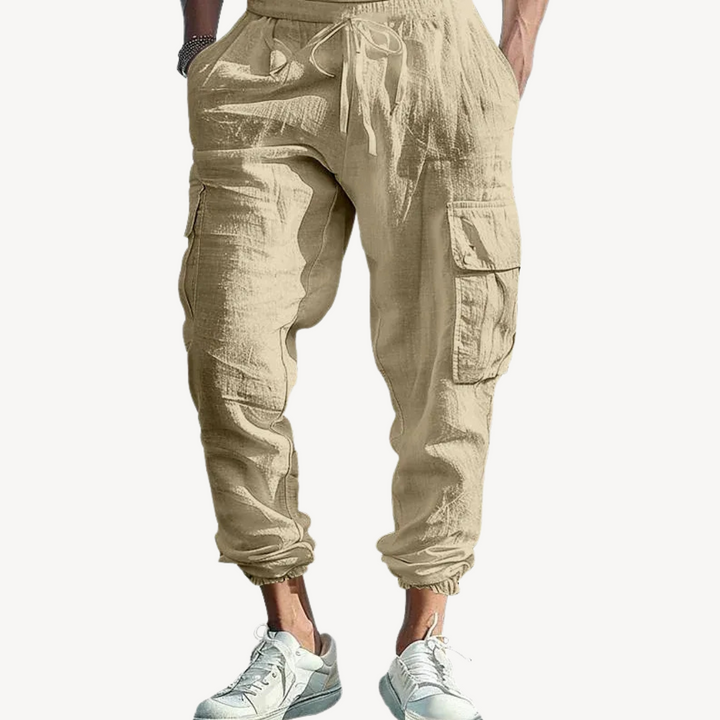 Linen Cargo Joggers Pants Men | Loravelle