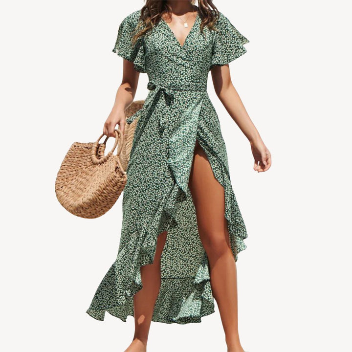 Floral Print Wrap Midi Dress Women | Loravelle