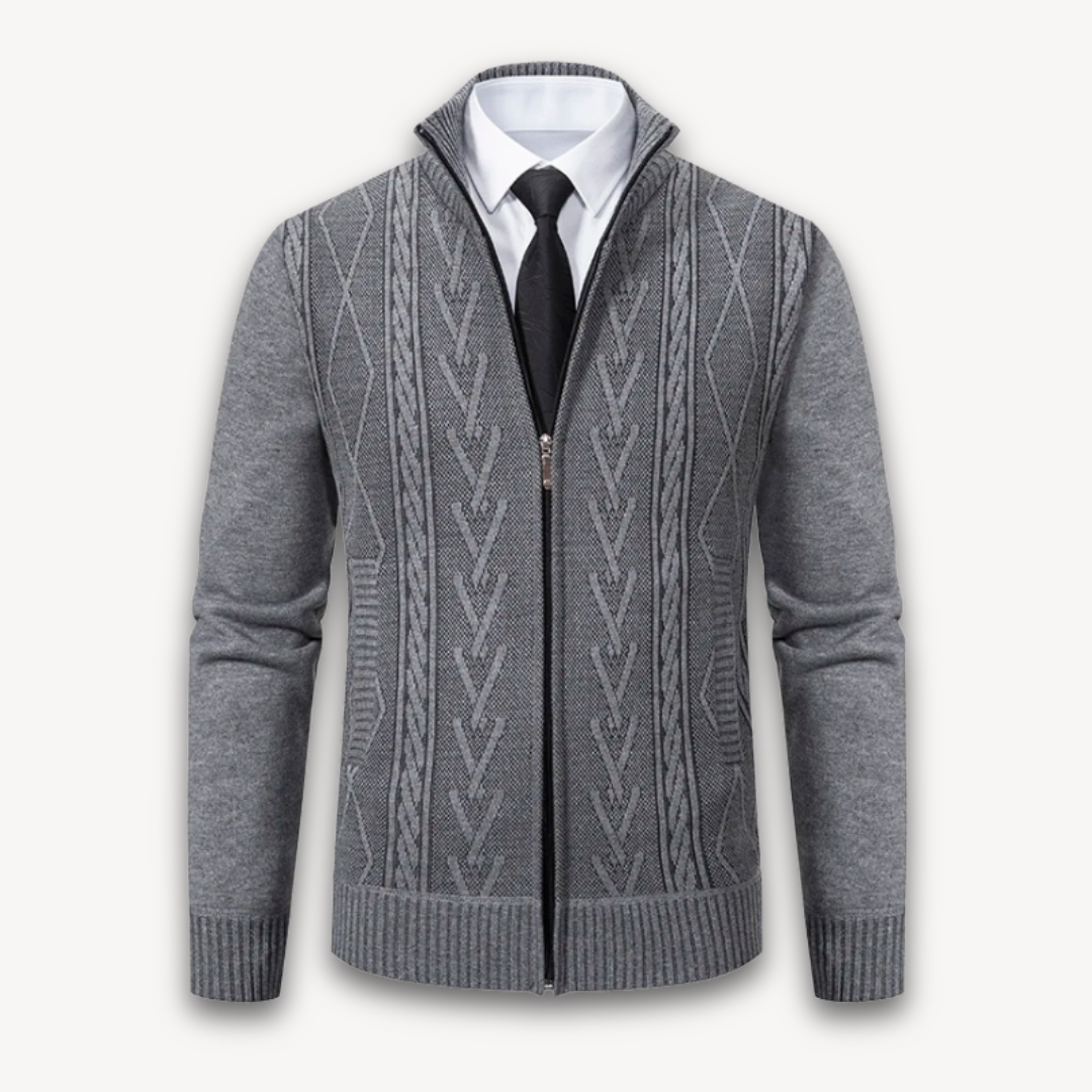 Loravelle | Men's Cable Knit Zip-Up Cardigan Sweater - Acrylic Blend, Casual Winter Wear