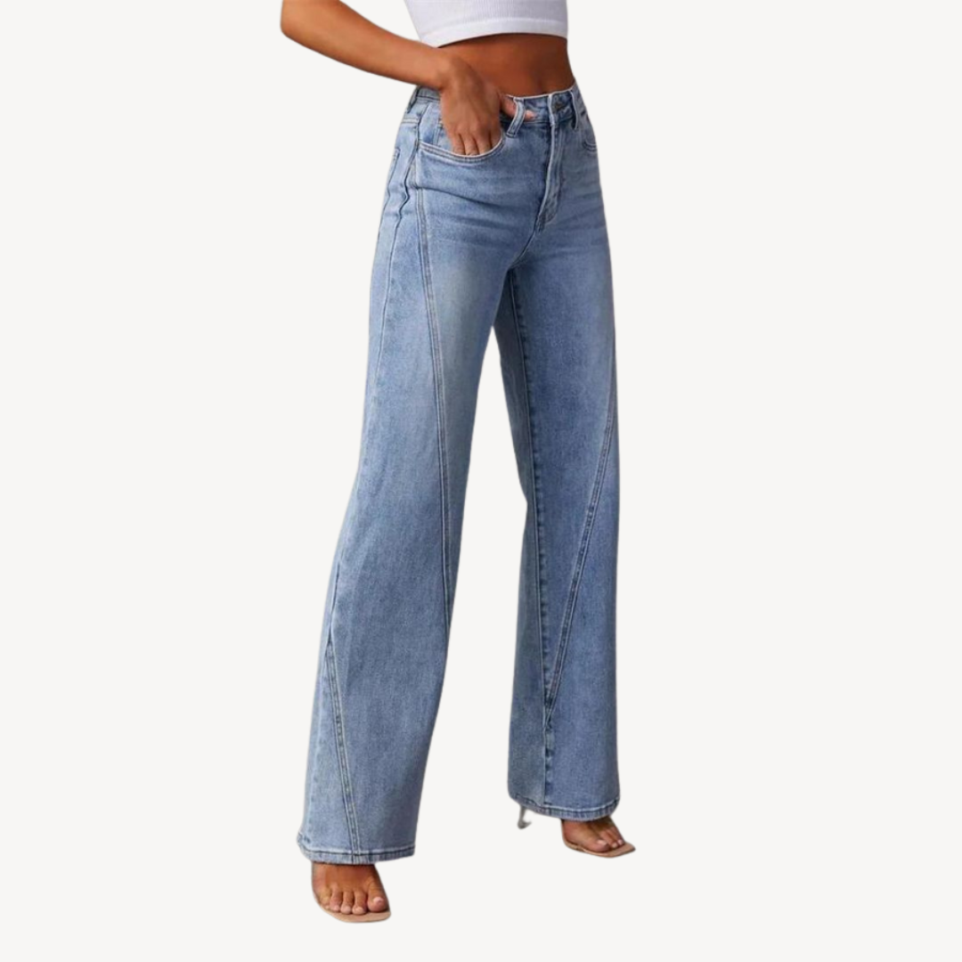 Women's Blue Denim Wide Leg Jeans | Loravelle