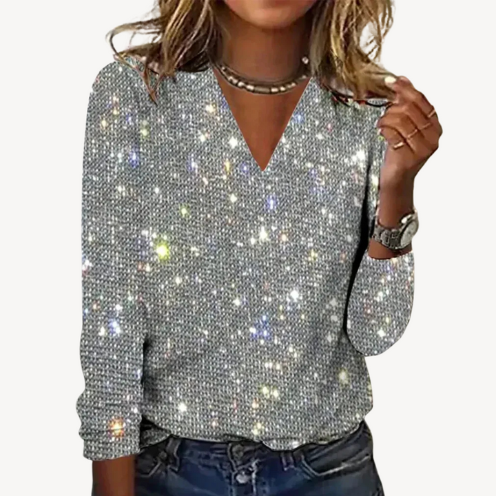 Sequin V-Neck Long Sleeve Top Women | Loravelle