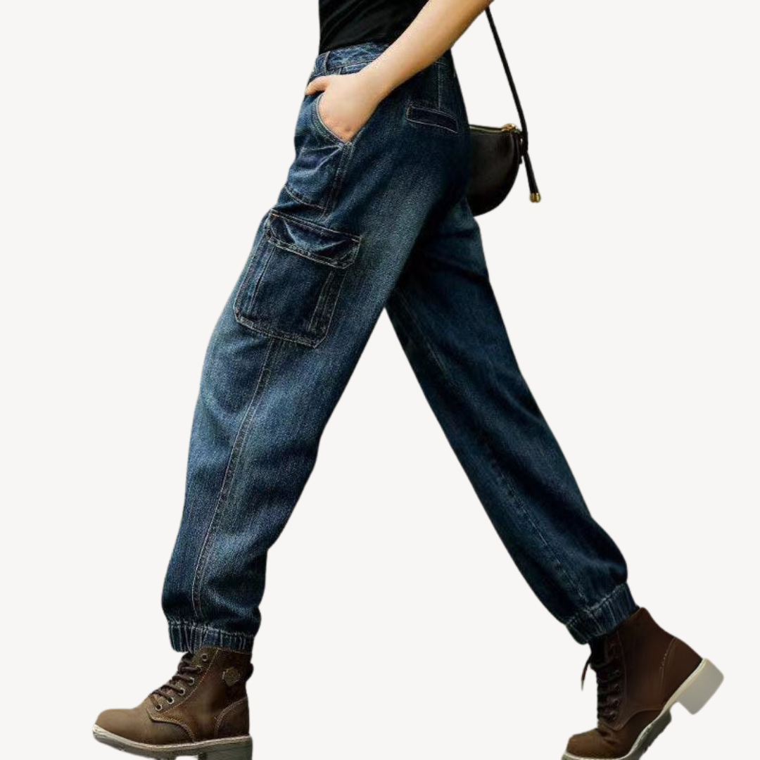 Women's Denim Cargo Jogger Jeans | Loravelle