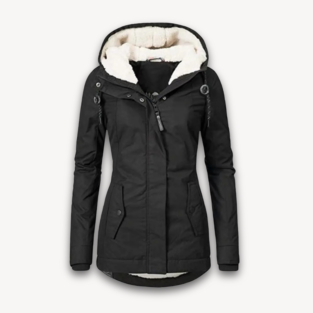 Loravelle | Women's Fleece-Lined Parka Coat - Long Sleeve, Solid Color, Zip-Up with Pockets - Fall/Winter Jacket