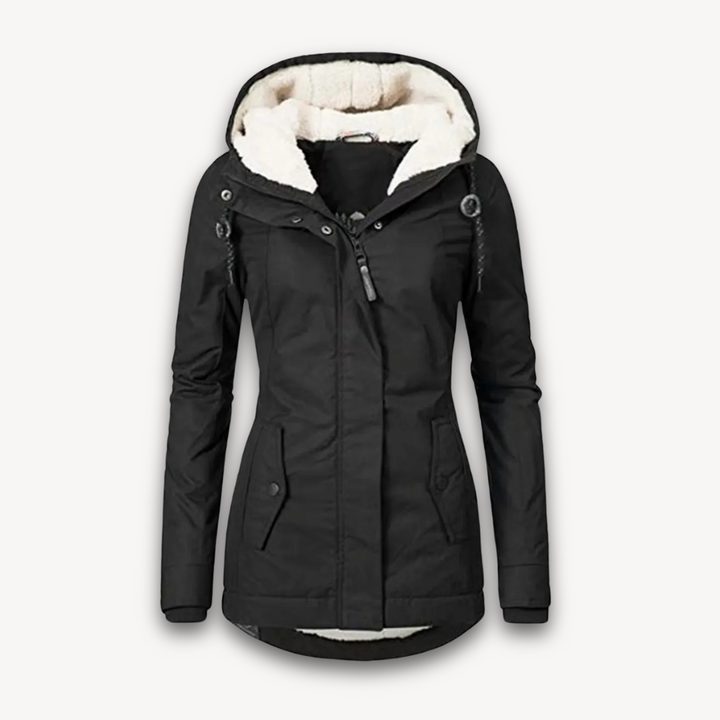 Loravelle | Women's Fleece-Lined Parka Coat - Long Sleeve, Solid Color, Zip-Up with Pockets - Fall/Winter Jacket