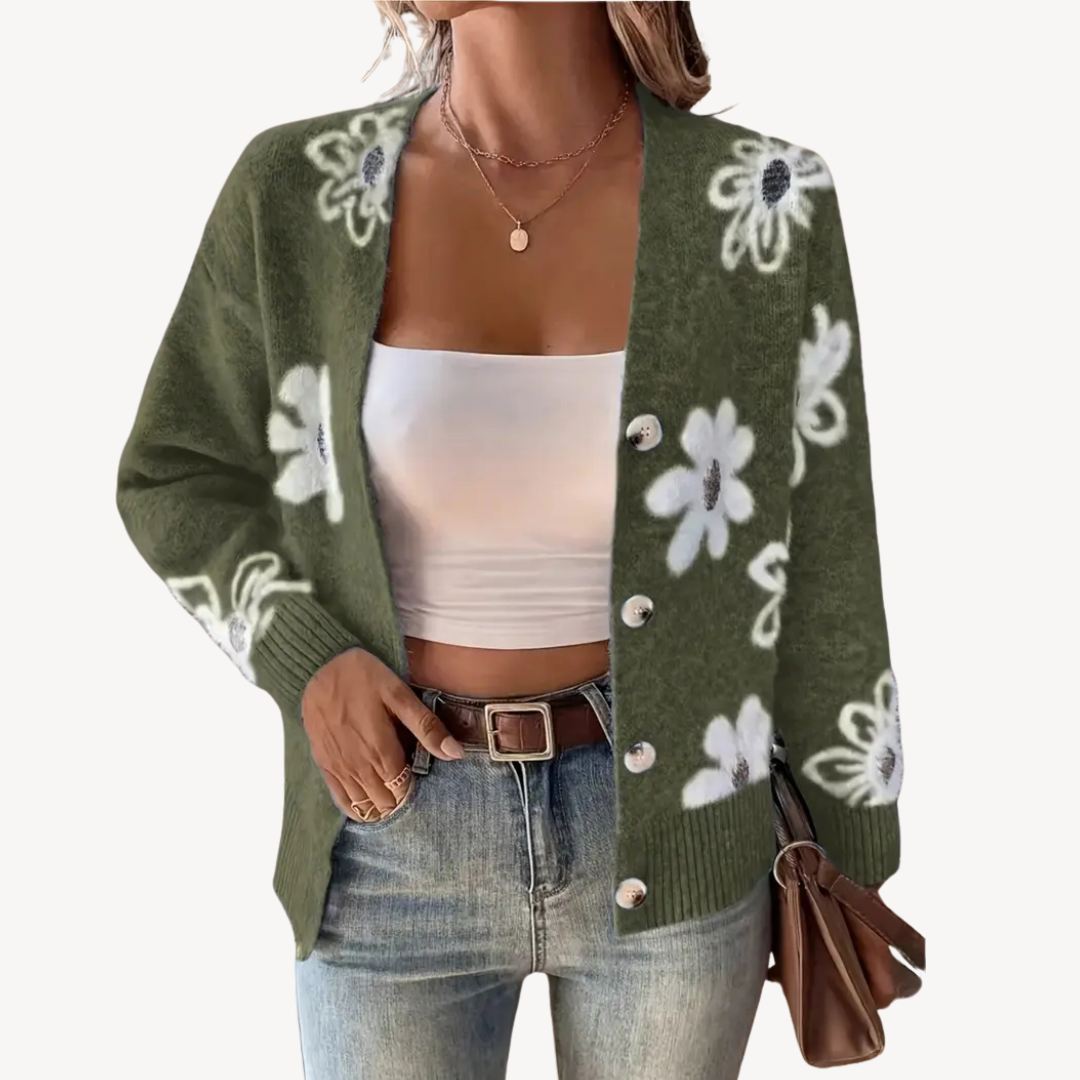 Women's Floral Print Knit Cardigan Sweater | Loravelle