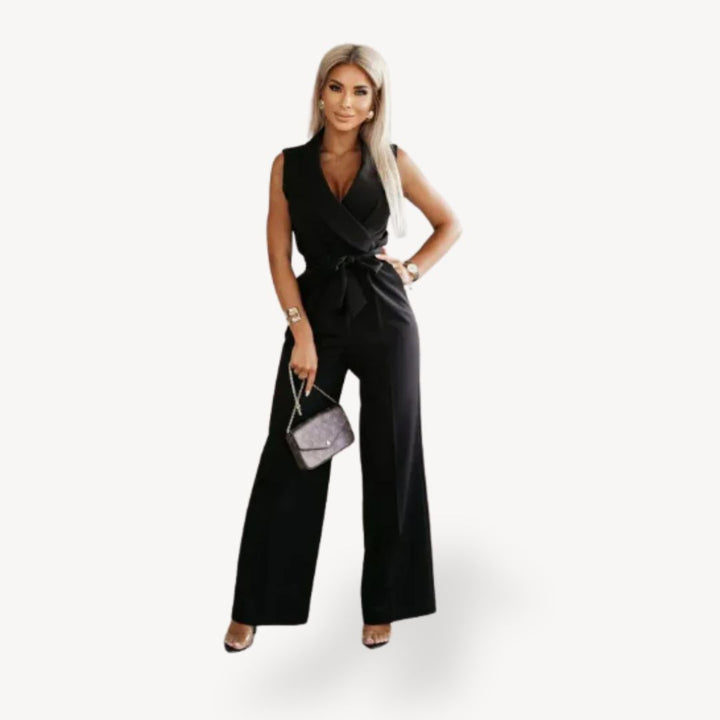Women's Polyester Blend Elegant Sleeveless Wide Leg Jumpsuit | Loravelle