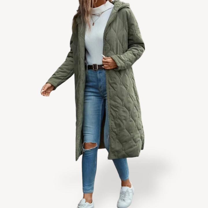 Women's Green Quilted Hooded Winter Coat | Loravelle