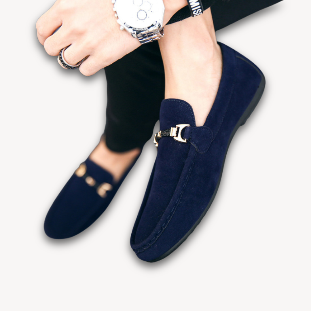 Loravelle | Men's Suede Loafers with Metal Buckle Detail - Casual and Formal Wear