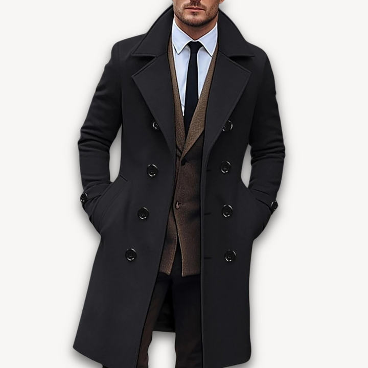 Loravelle | Men's Wool Blend Double-Breasted Overcoat - Winter Formal Peacoat