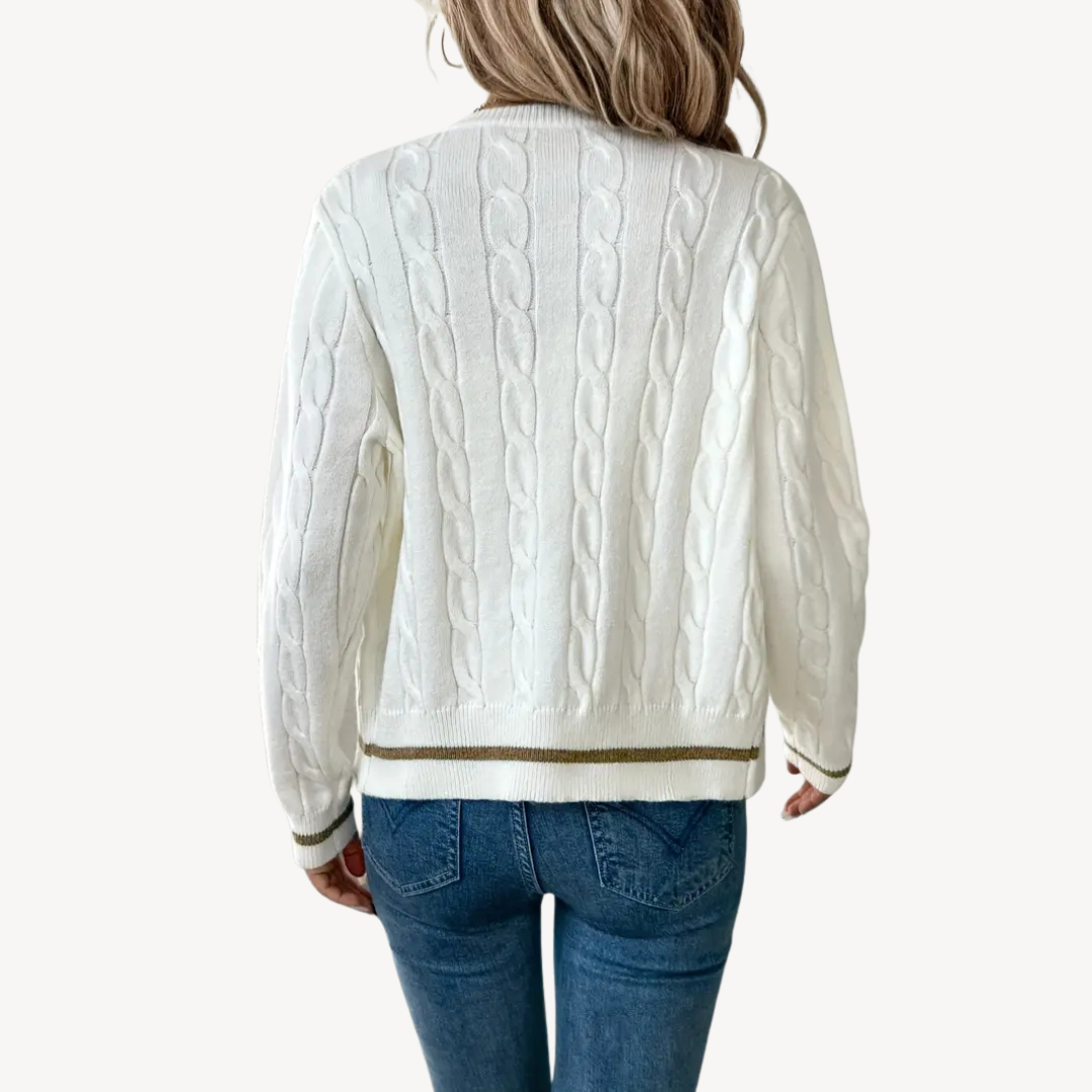 Women's Cable Knit Crew Neck Cardigan | Loravelle