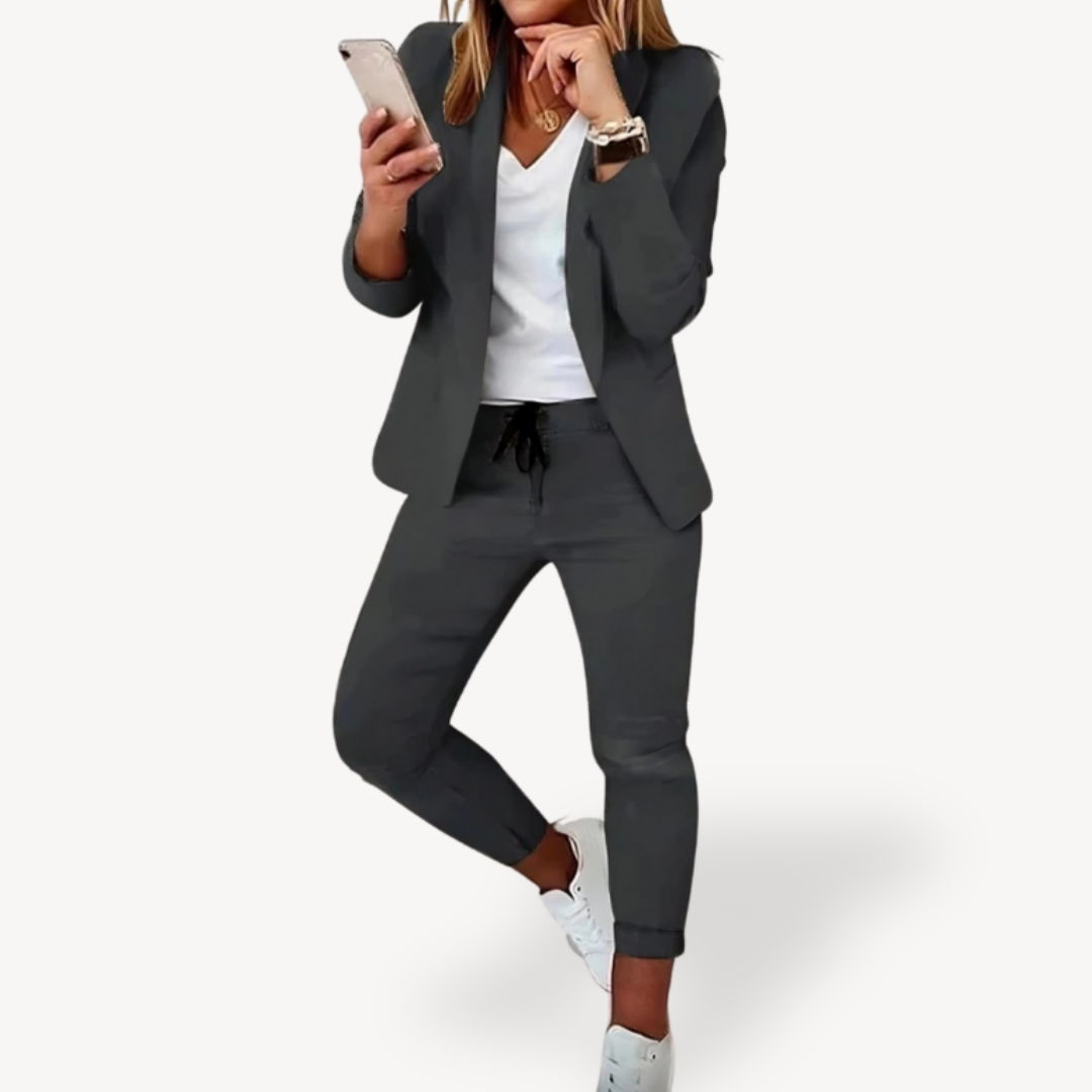 Women's Casual Blazer Jogger Suit Set Cotton Blend | Loravelle