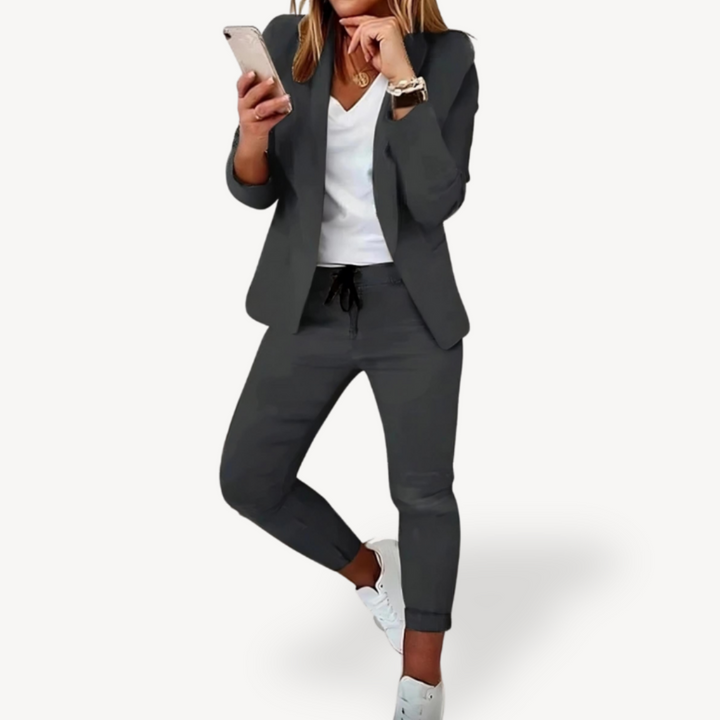 Women's Casual Blazer Jogger Suit Set Cotton Blend | Loravelle