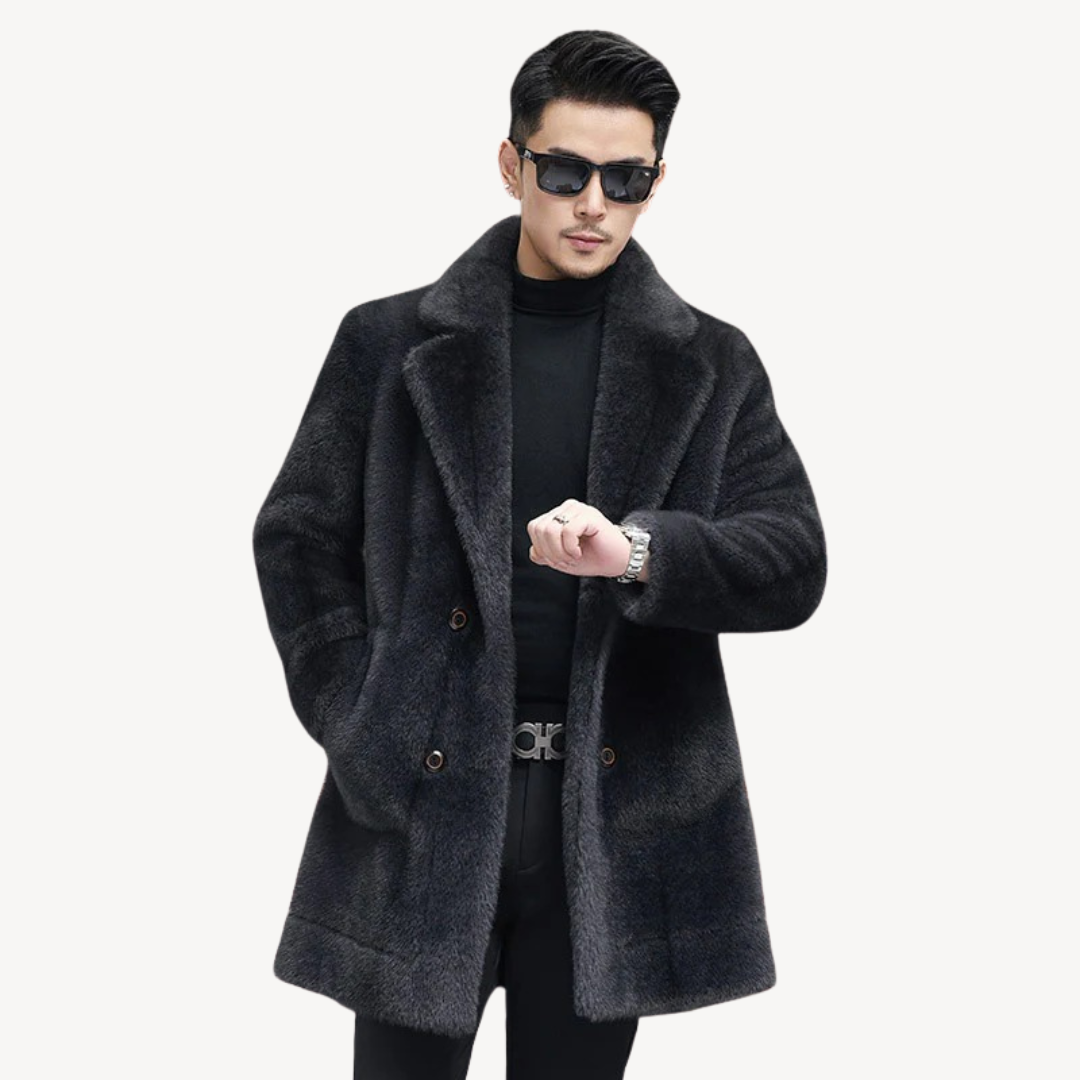 Men's Faux Fur Double-Breasted Overcoat | Loravelle