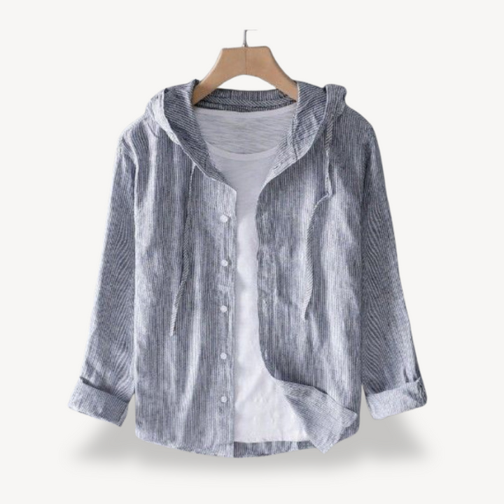 Long Sleeve Hooded Striped Shirt Men | Loravelle