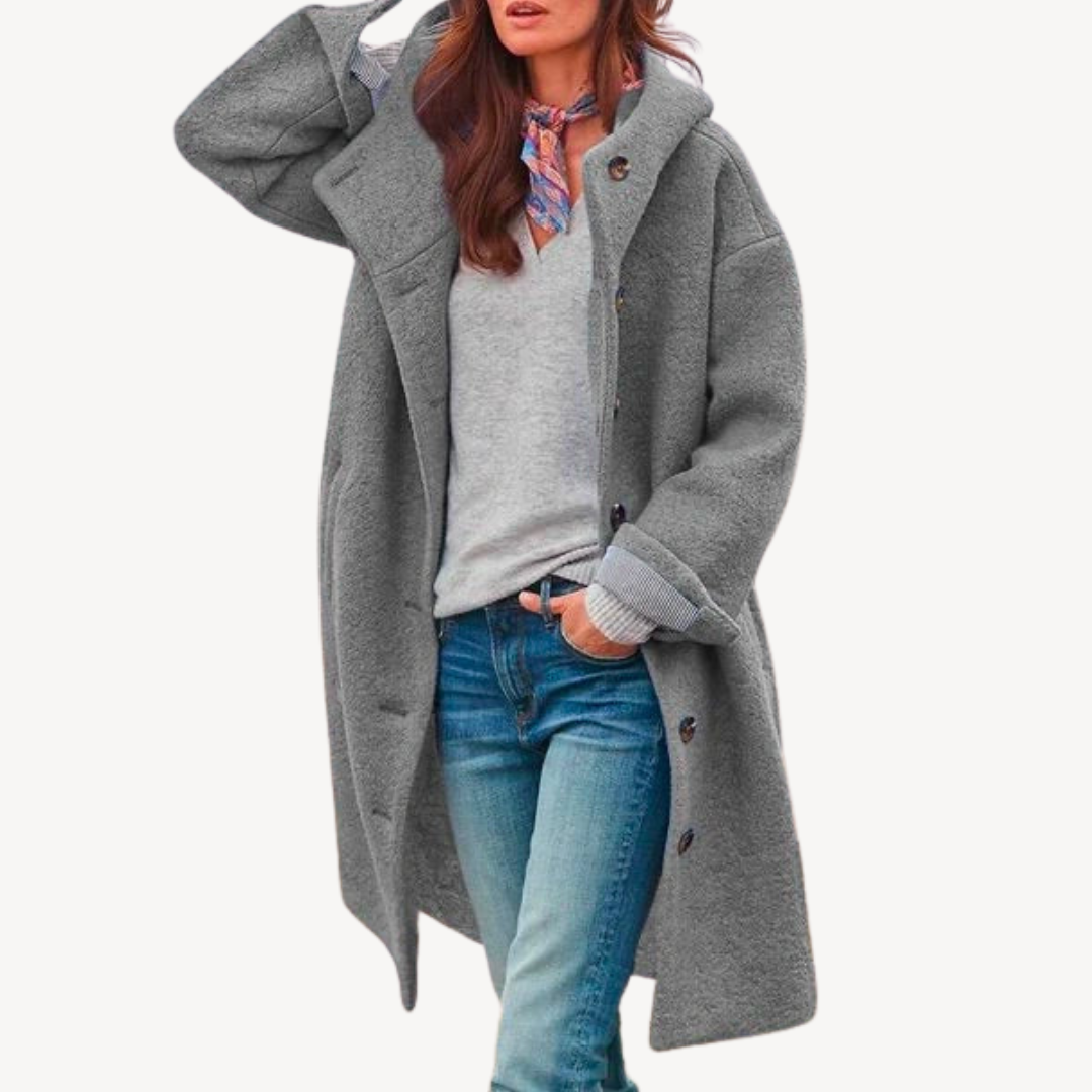 Women's Hooded Wool Blend Button Coat | Loravelle