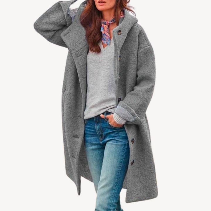 Women's Hooded Wool Blend Button Coat | Loravelle