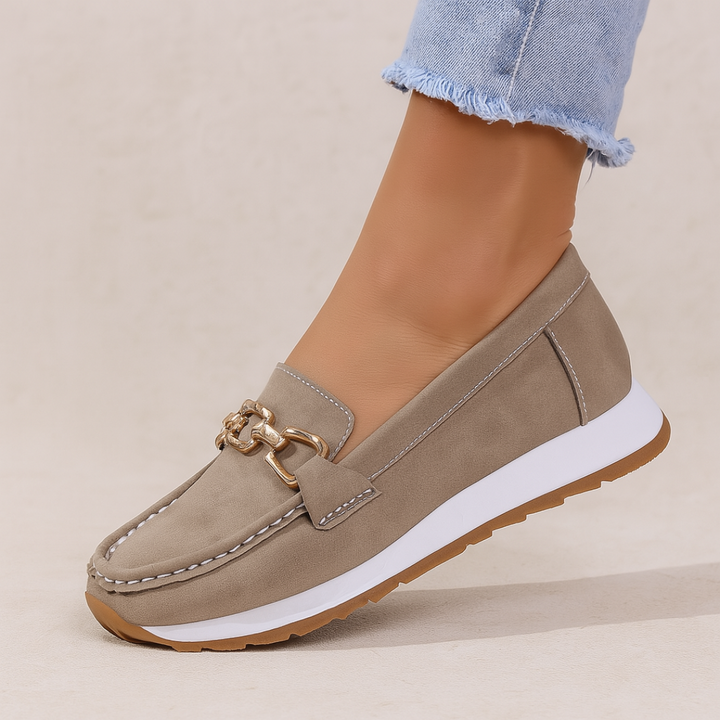 Orthopedic Suede Loafers for Women – Comfortable Slip-On Shoes with Chain Detail | Loravelle