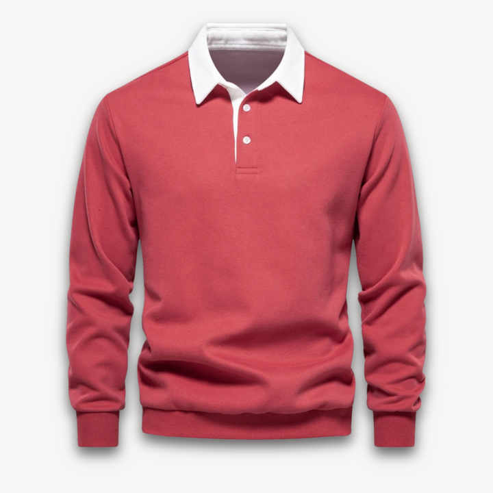 Loravelle | Men's Long-Sleeve Polo Sweater - 100% Cotton - Casual Wear