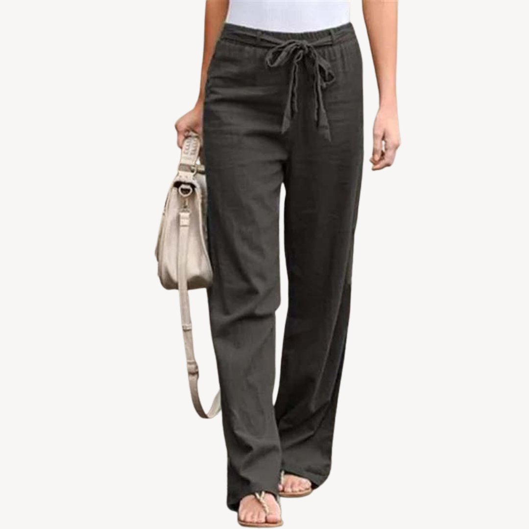 Women's Linen Wide Leg Drawstring Trousers | Loravelle