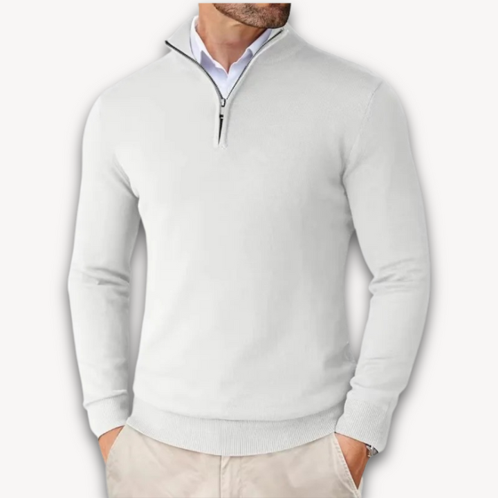 Loravelle | Men's Cotton Quarter-Zip Sweater - Lightweight Knit, Slim Fit - Casual Wear