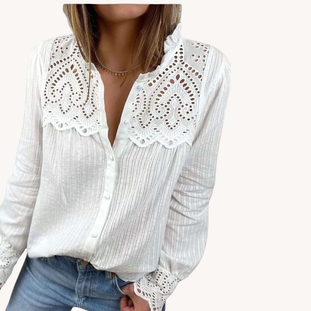 Lace Long Sleeve Blouse Polyester | Loravelle
