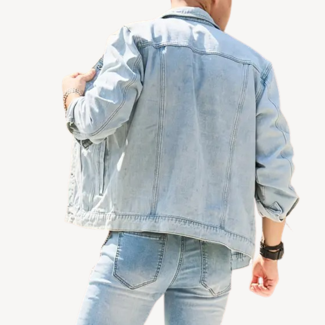 Distressed Light Blue Denim Jacket for Men | Loravelle