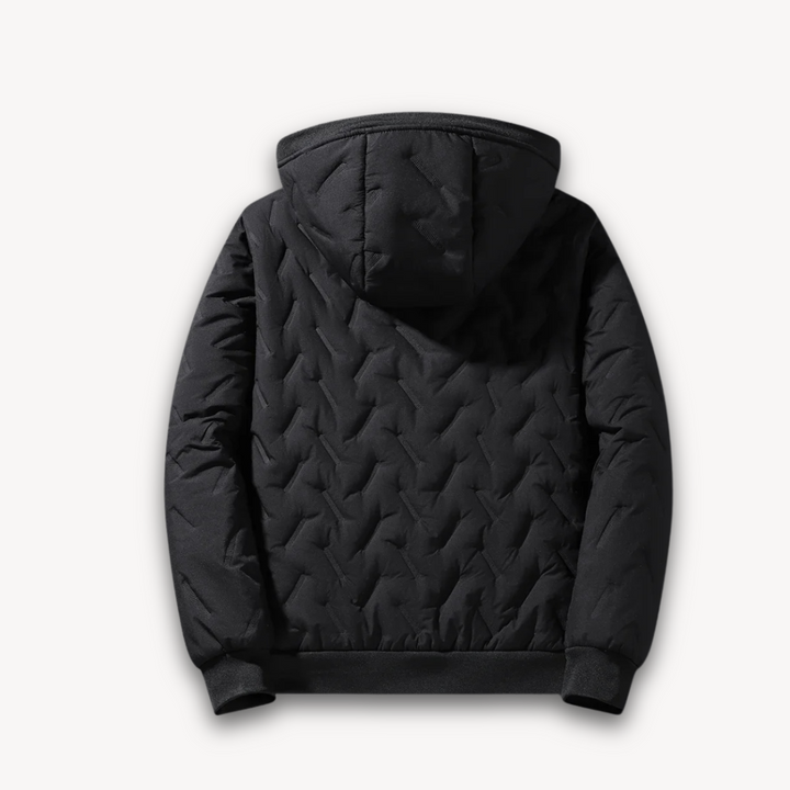 Loravelle | Men's Quilted Hooded Jacket - Black - Winter Warmth - Sherpa Lined Polyester