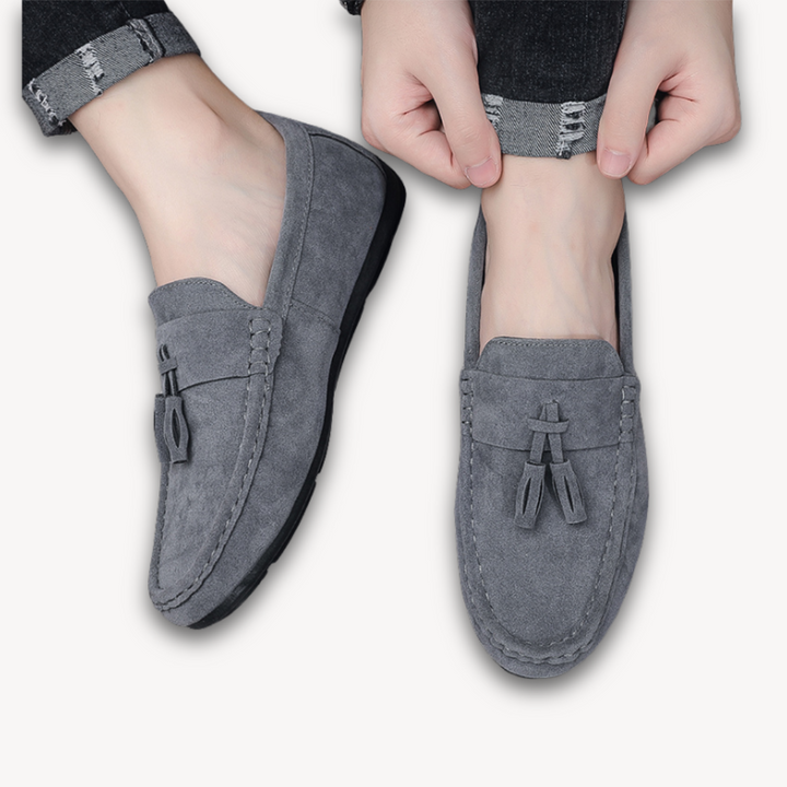 Loravelle | Men's Tassel Suede Loafers - Stylish Casual Shoes for Adults